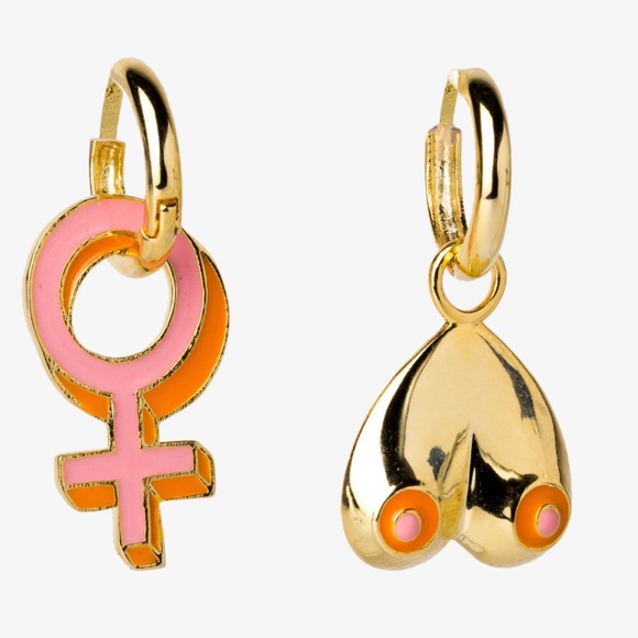YELLOW OWL WORKSHOP EARRINGS Feminist Female Boobs 18k Gold Gilt NIB - Picture 1 of 3